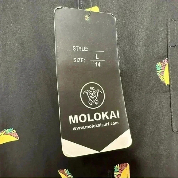 Molokai Surf Co Taco Shirt Button-Down Black & Yellow NWT Size Large - Picture 7 of 16